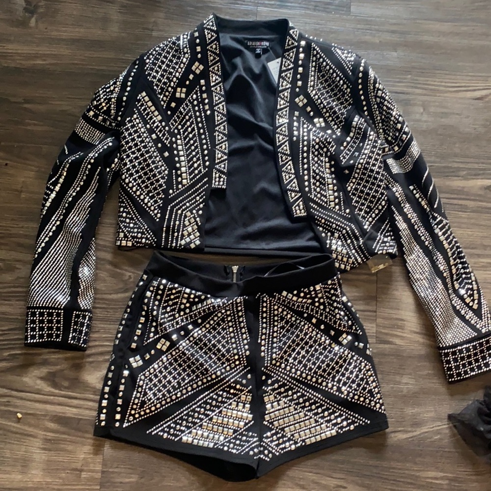 Black & silver studded Blazer /short 2 piece
